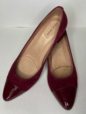 Cole Haan Burgundy Suede and Patent Pointed-Toe Flats